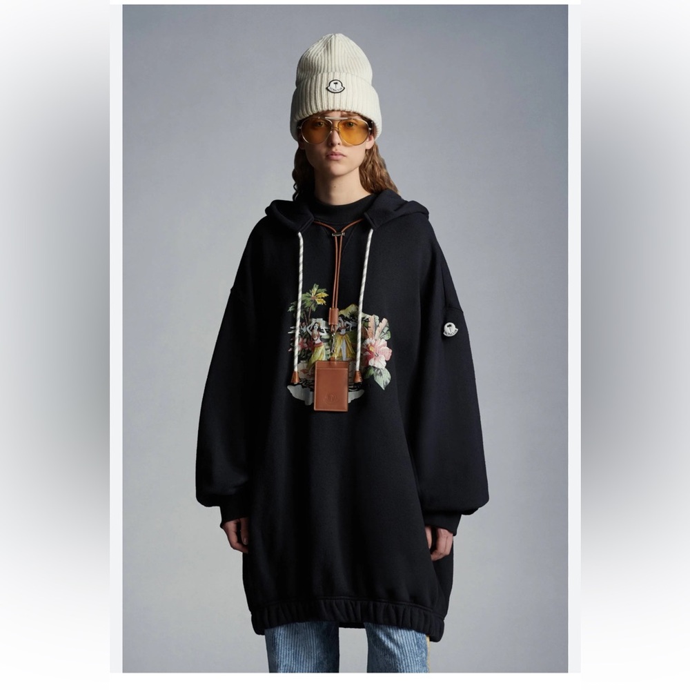 MONCLER X PALM ANGELS Collab Ladies Tropical Long Hoodie size Medium Oversized - Picture 3 of 16